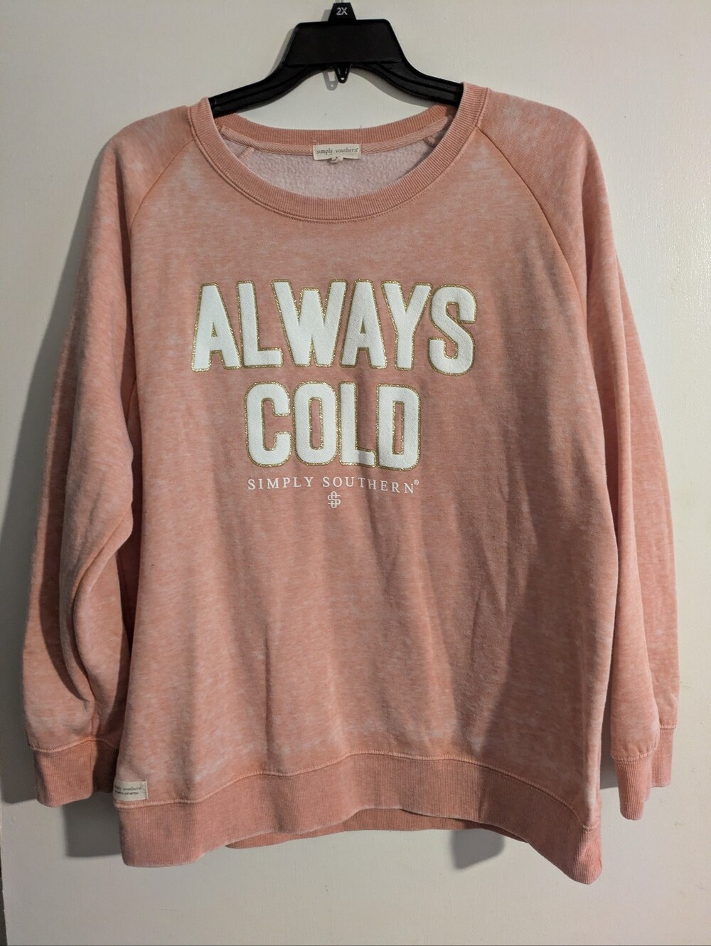 Simply Southern XL Always Cold Sweatshirt Pink Peach Graphic Crewneck